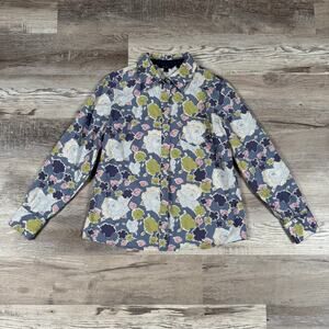 Boden Floral Button Down Shirt Blouse Blue Green Cottagecore UK 16 US 12